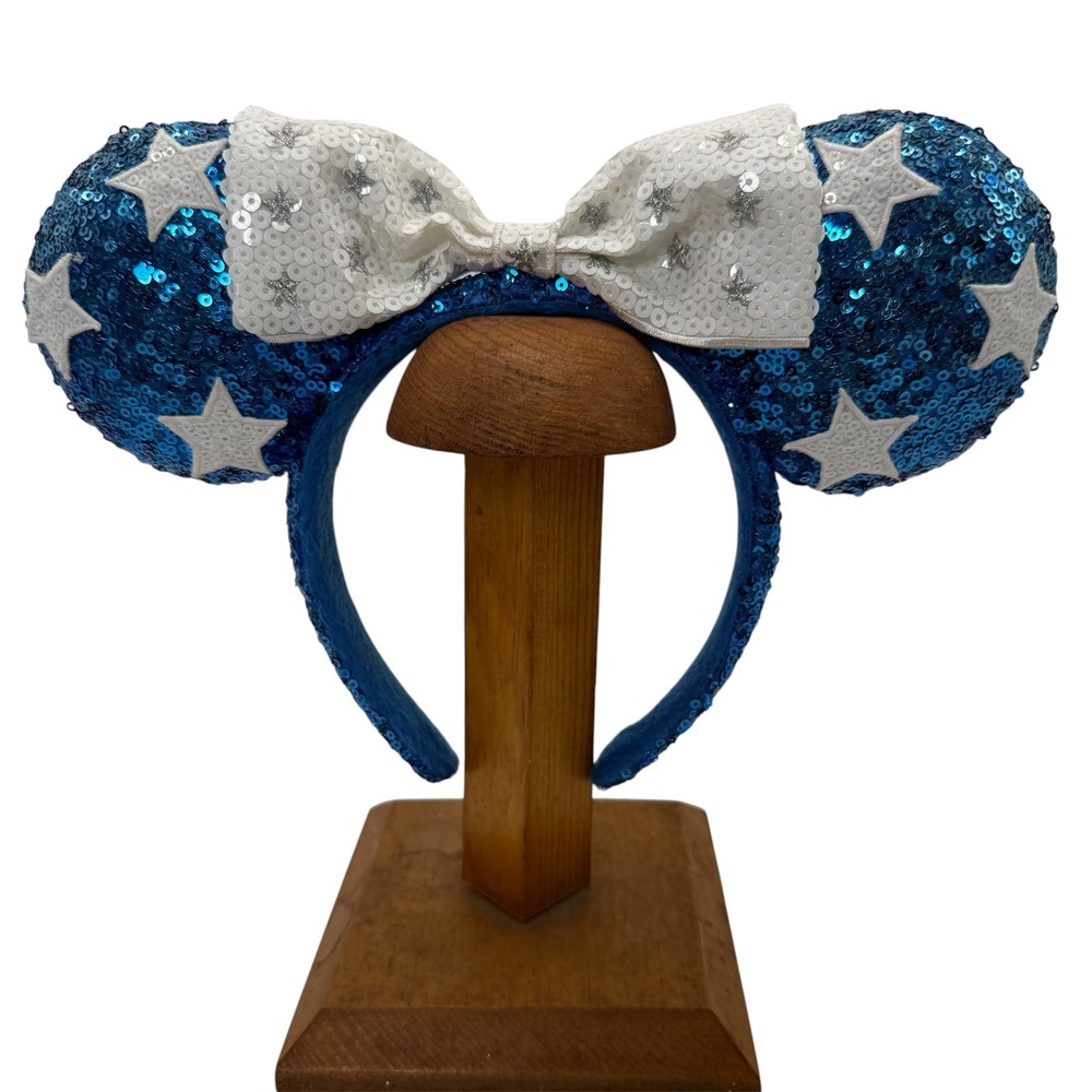 Disney Minnie Mouse Ears Headband‎ Womens OS Blue White Star Sequin Celestial